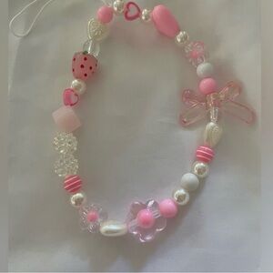 Pink and White Beaded Phone Charm